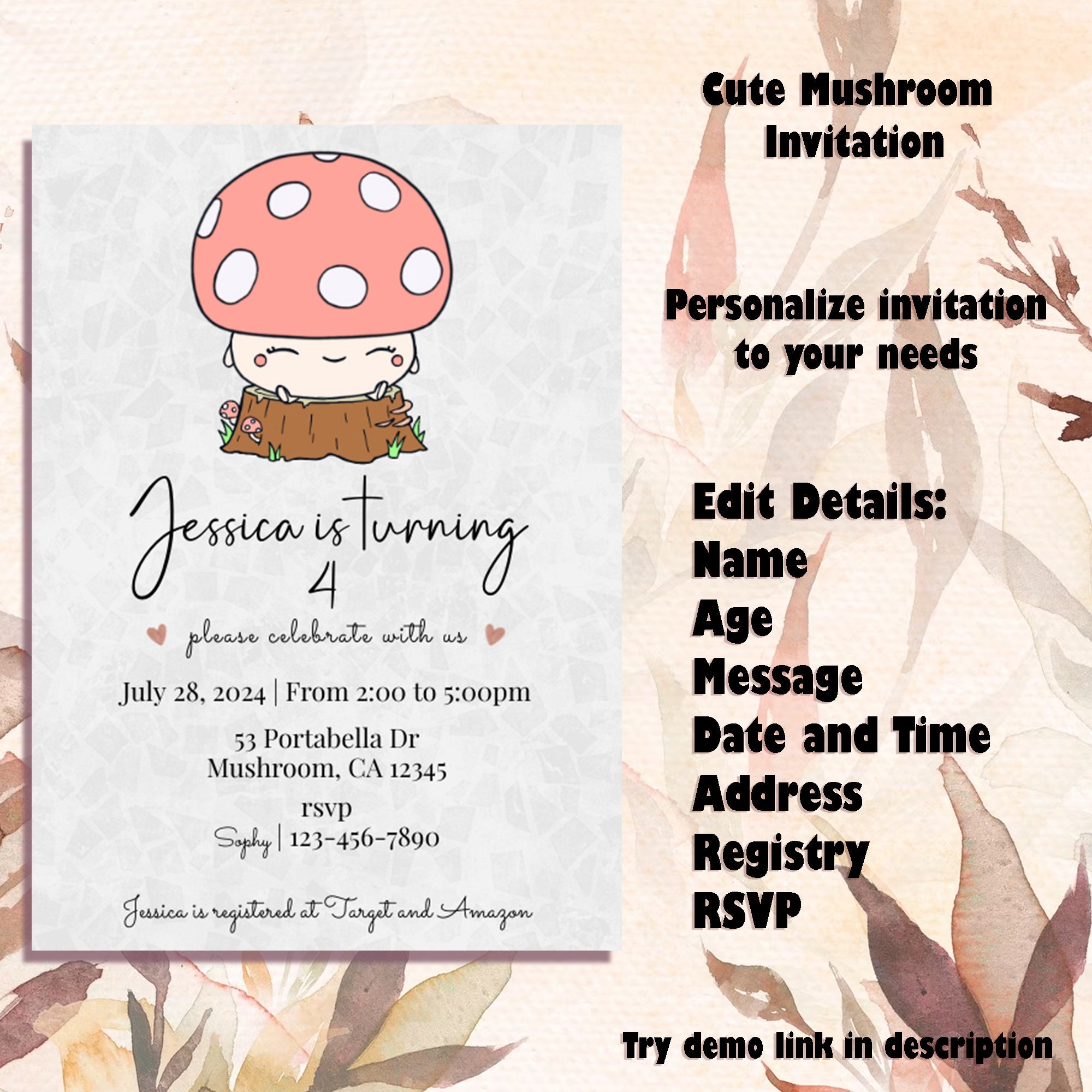 Cute Mushroom Invitation Template Cute Pink Mushroom Cute Mushroom 