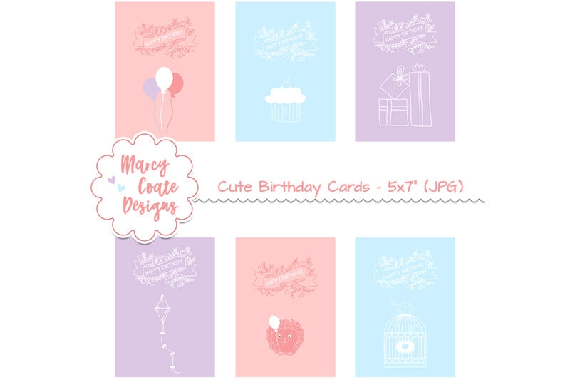 Cute Printable Birthday Cards 5x7 Inches By Marcy Coate TheHungryJPEG