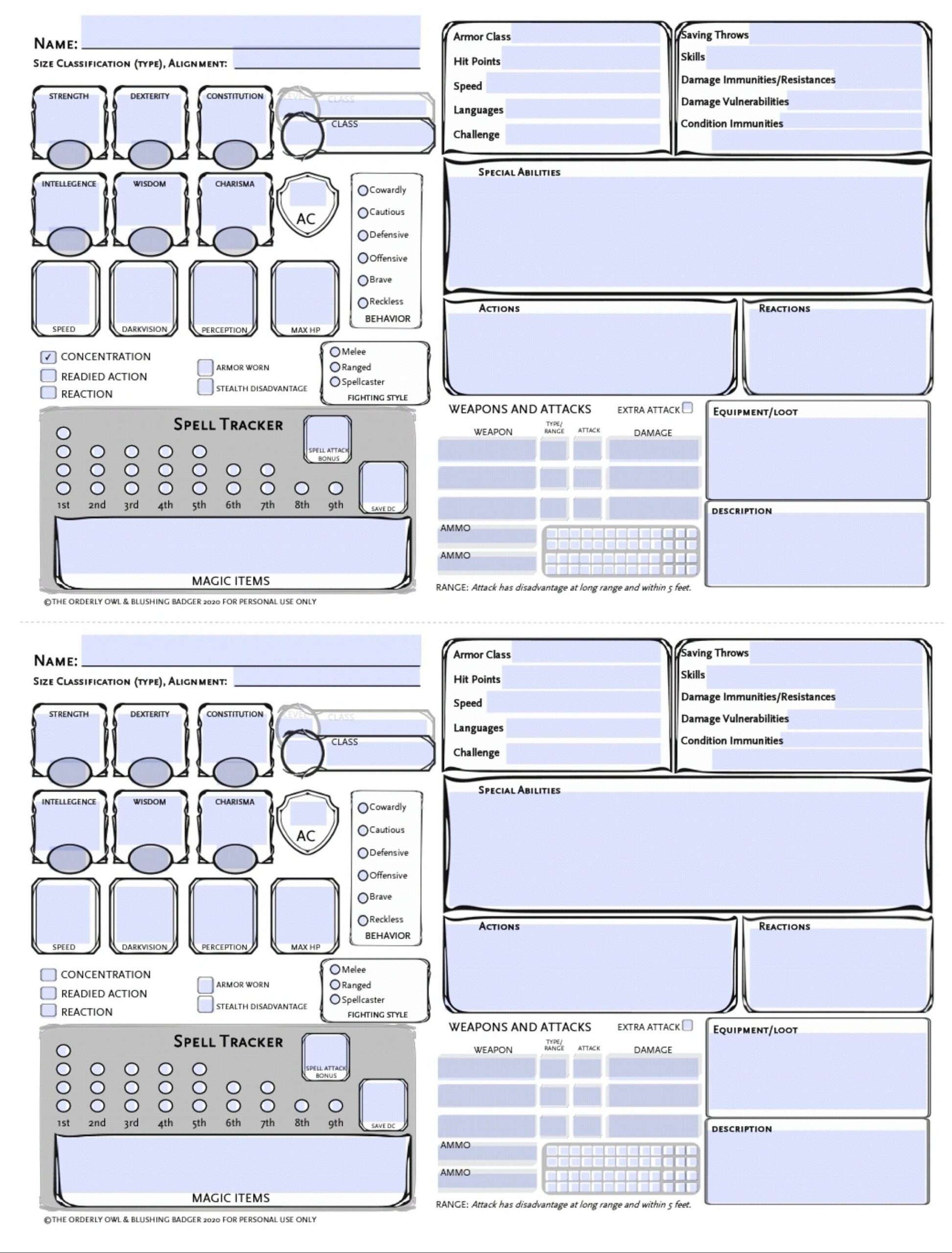 D D Monster NPC Stat Cards Printable Fillable PDF Dungeons And Dragons