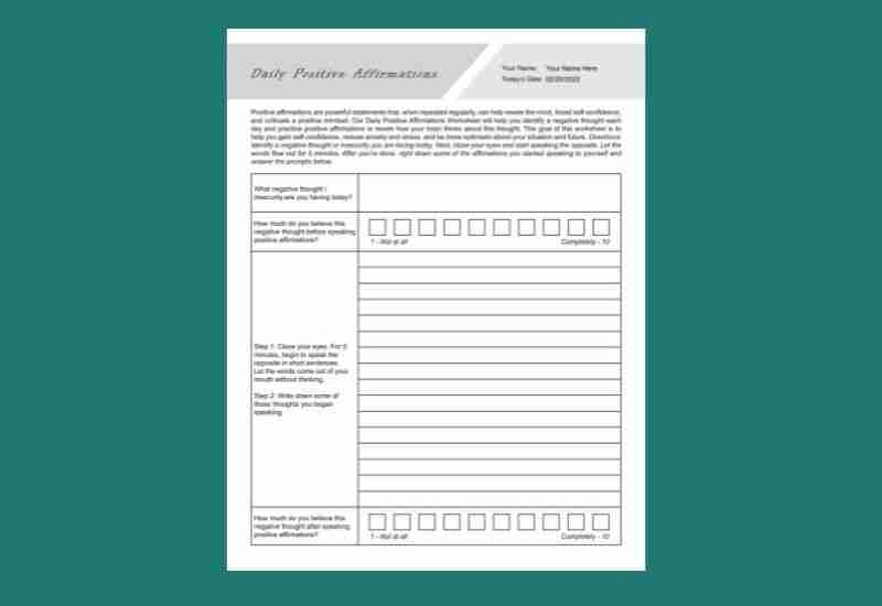 positive affirmations worksheet pdf