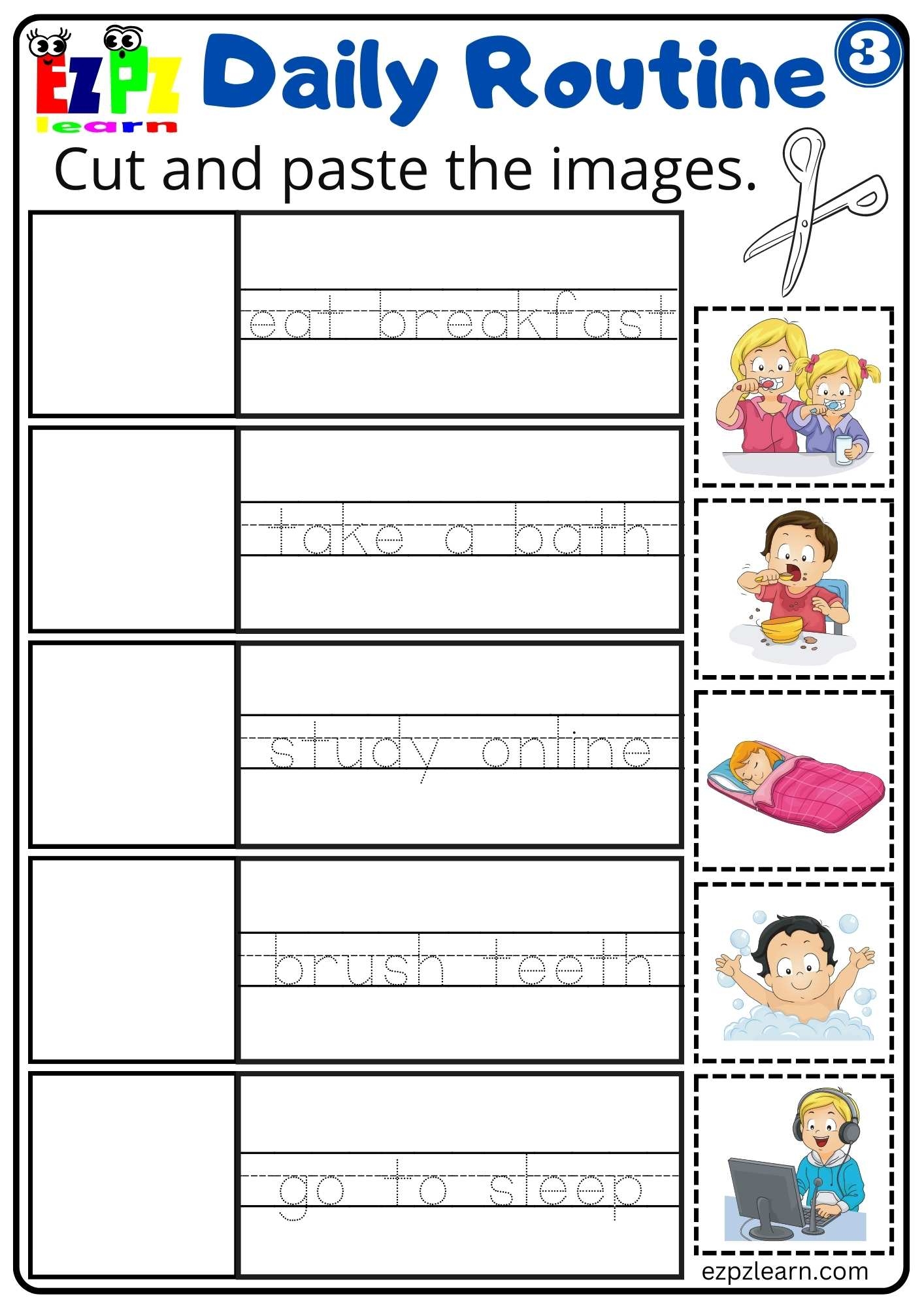 Daily Routines Group 3 Cut And Paste Worksheet For ESL Students And