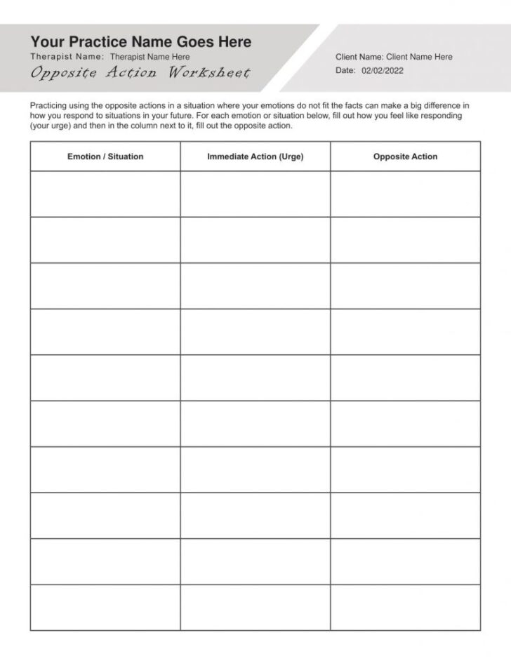 DBT Opposite Action Worksheet PDF TherapyByPro DBT Worksheets