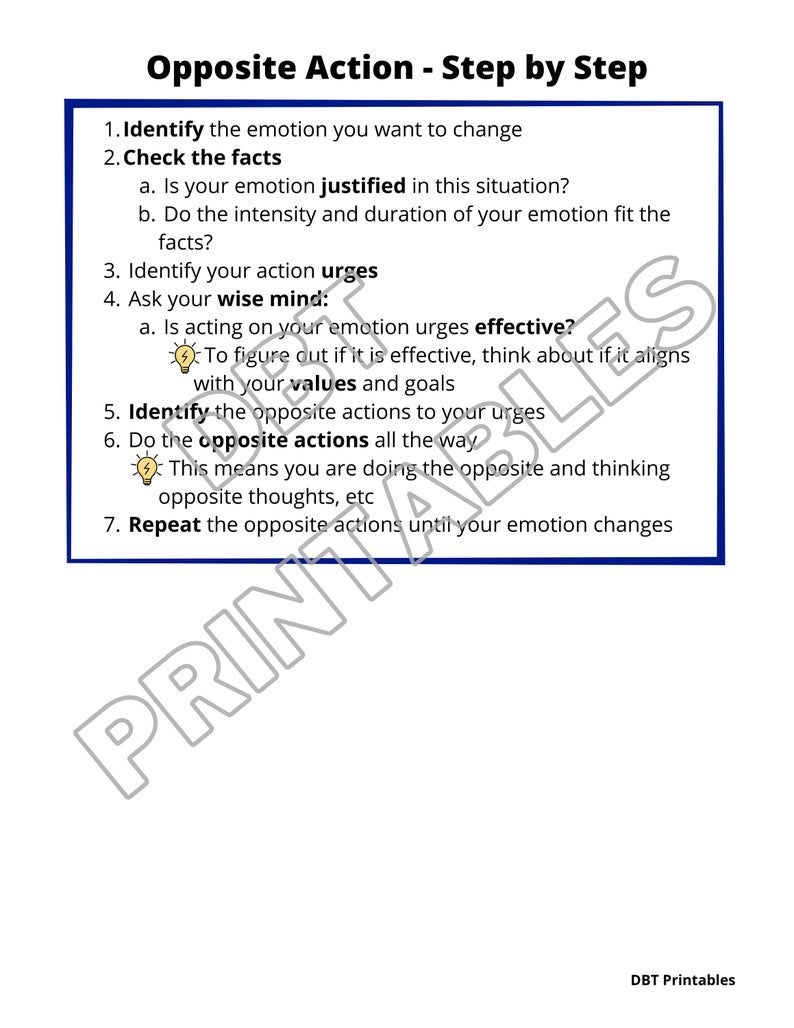 DBT Opposite Action Worksheets Printable Emotion Regulation Etsy Hong 