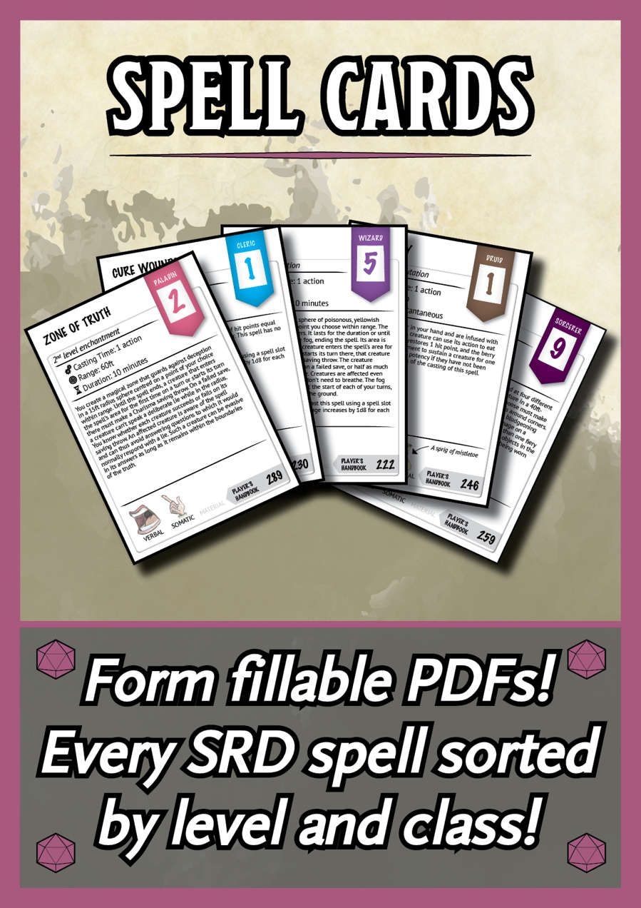 5th edition spell cards paladin printable