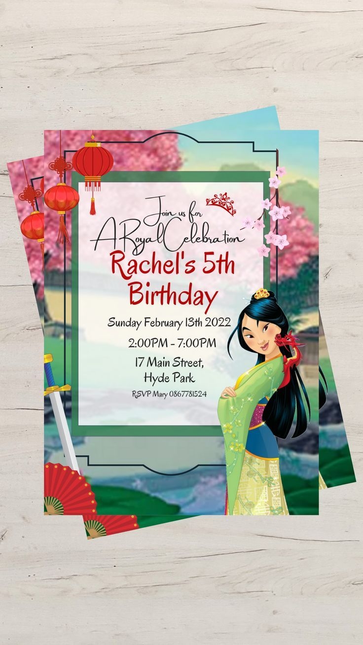 Disney Princess Kid S Birthday Party Invitation Template Mulan Artofit