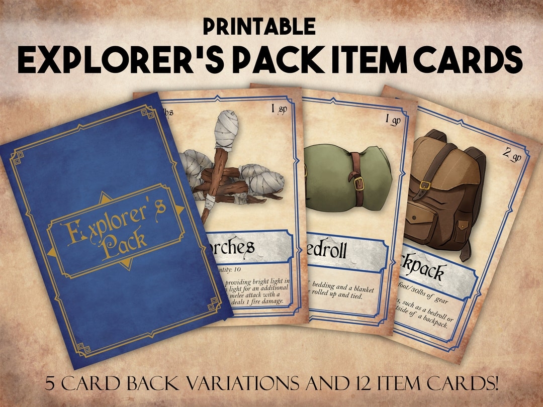 Dnd Item Cards Dungeons And Dragons Printable Explorer 39 s Pack Cards 