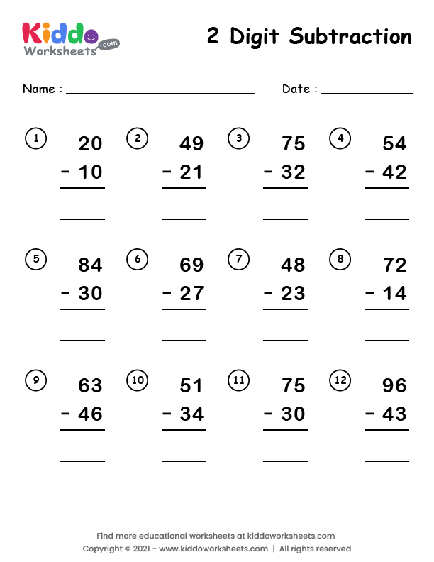Double Digit Subtraction Worksheets Printable Math Practice For Kids