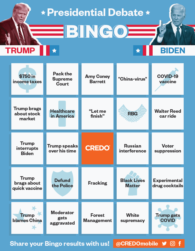 Download Your Biden Trump Debate Bingo Cards Here CREDO Mobile Blog
