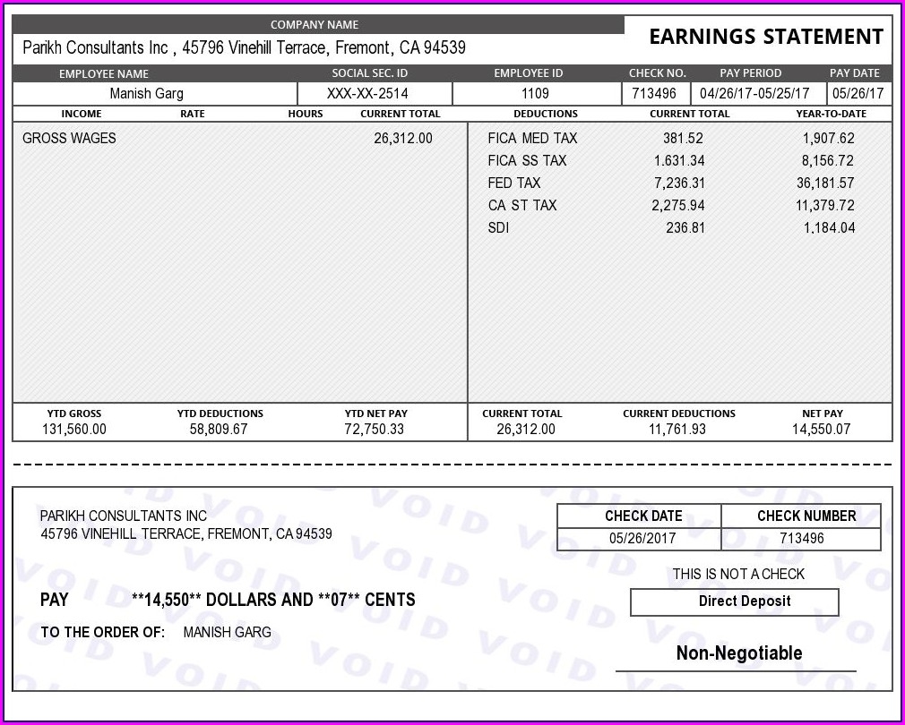 Downloadable Fillable Printable Pay Stub Template Free