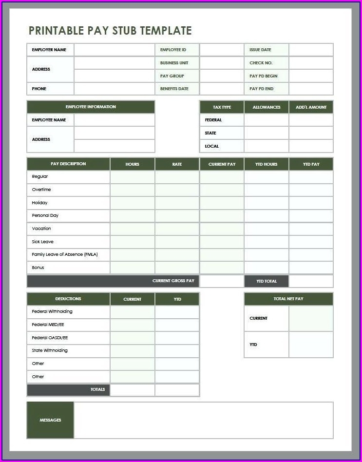 Downloadable Fillable Printable Pay Stub Template Free Printable New 