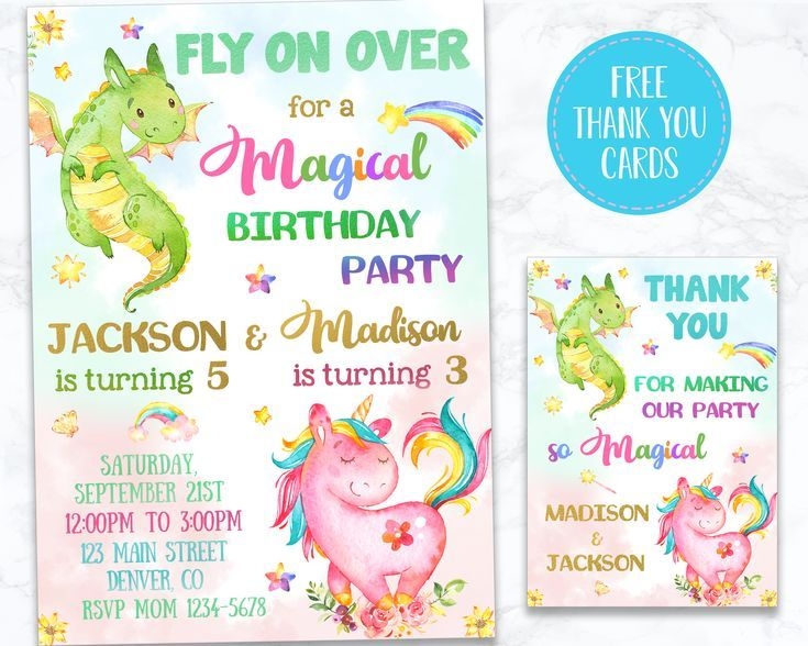 Dragon Birthday Invitation Joint Birthday Invite Artofit