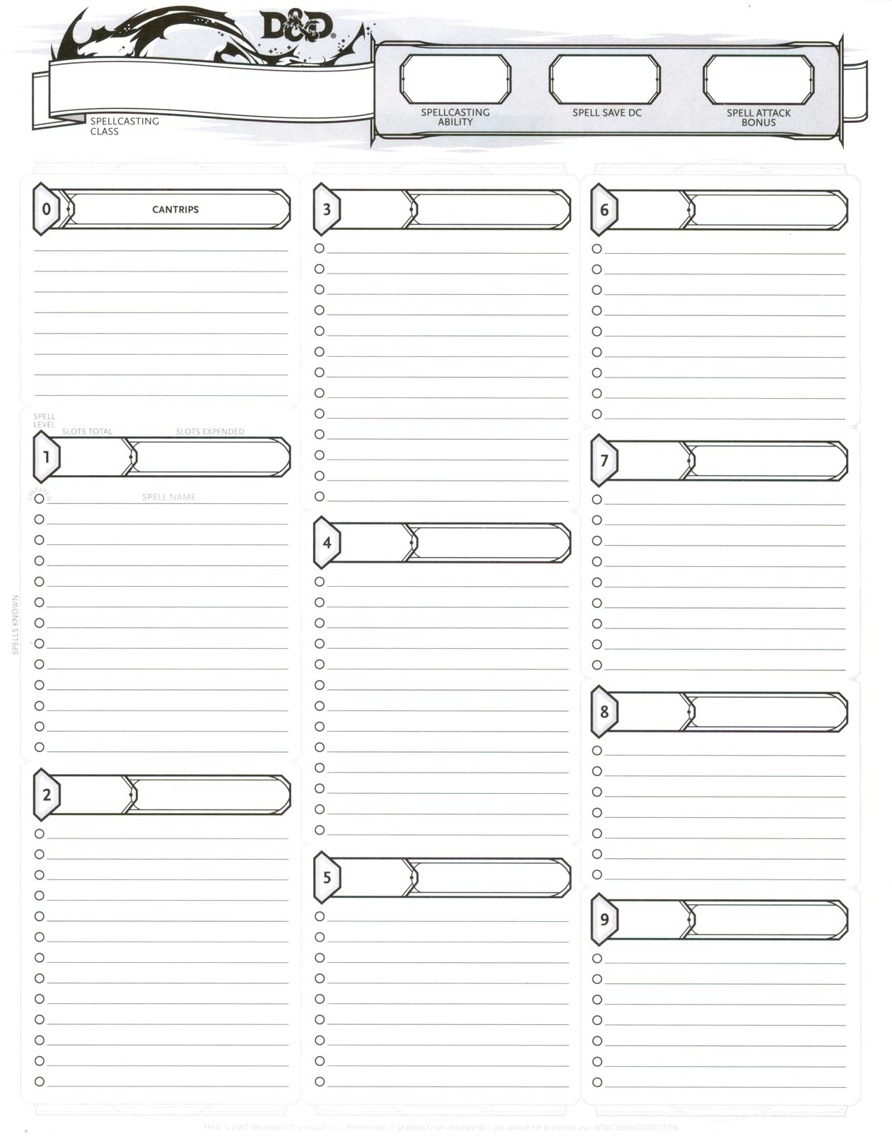 Dungeons And Dragons Printable Spell Sheet