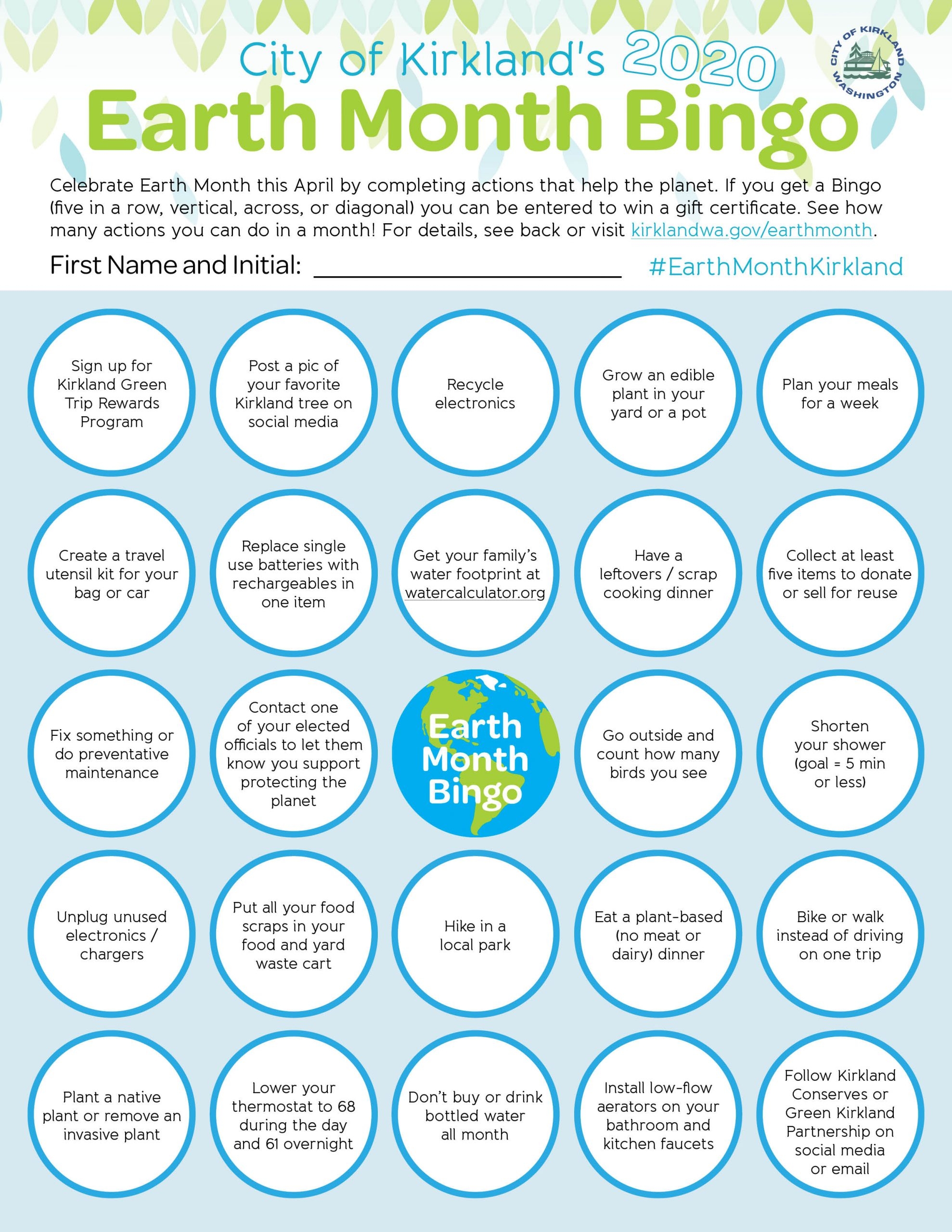 Earth Month Printable Bingo Cards