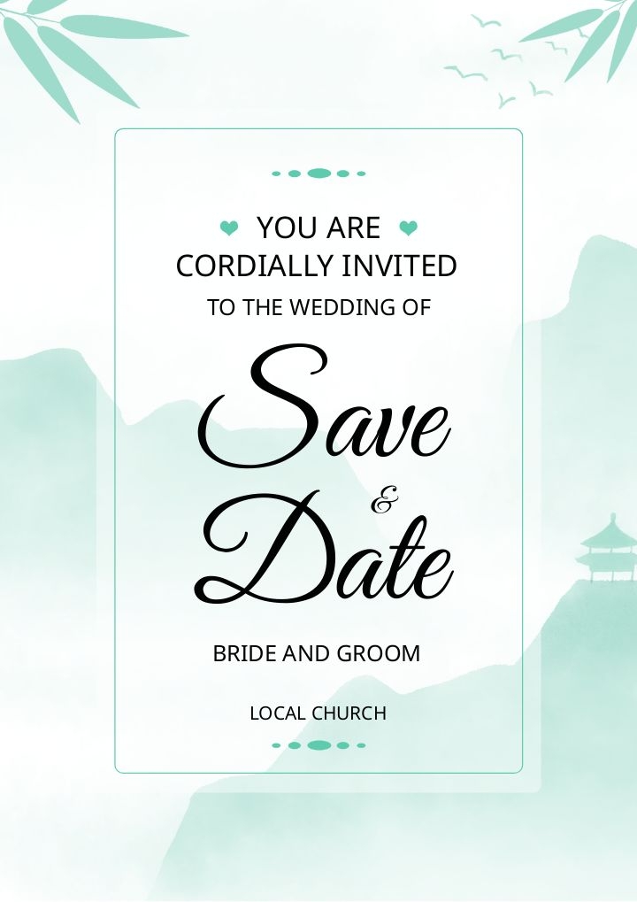 Edit Green Watercolor Landscape Wedding Invitation Template For Your 