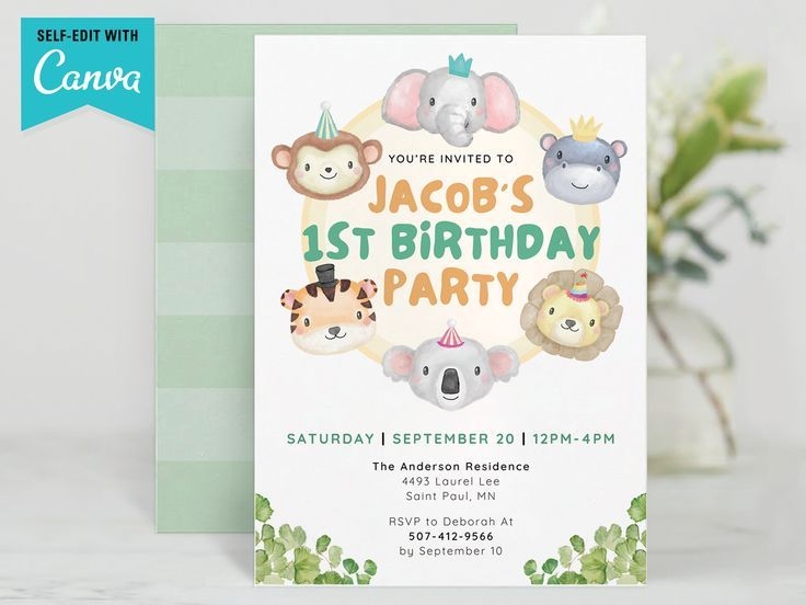Editable Animal Birthday Invitation Safari Jungle Animal Invitation