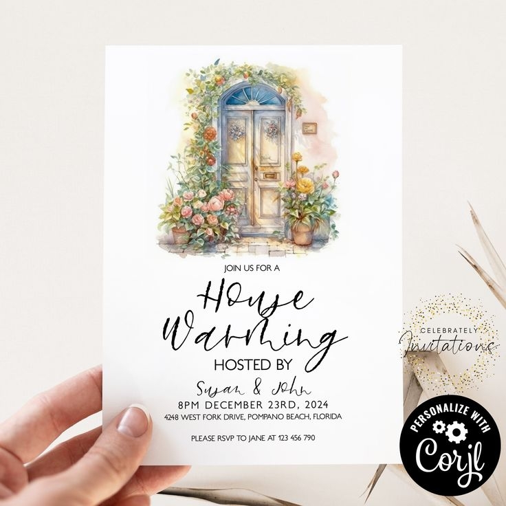 Editable House Warming Invitation House Warming Party Watercolor 
