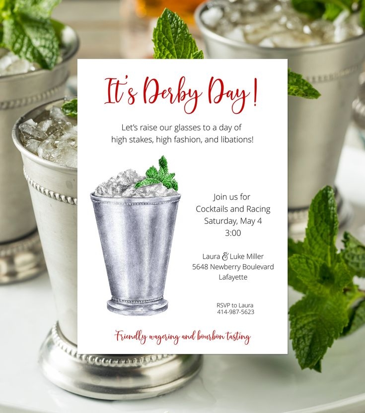 Editable Kentucky Derby Party Invitation Template Mint Julep 