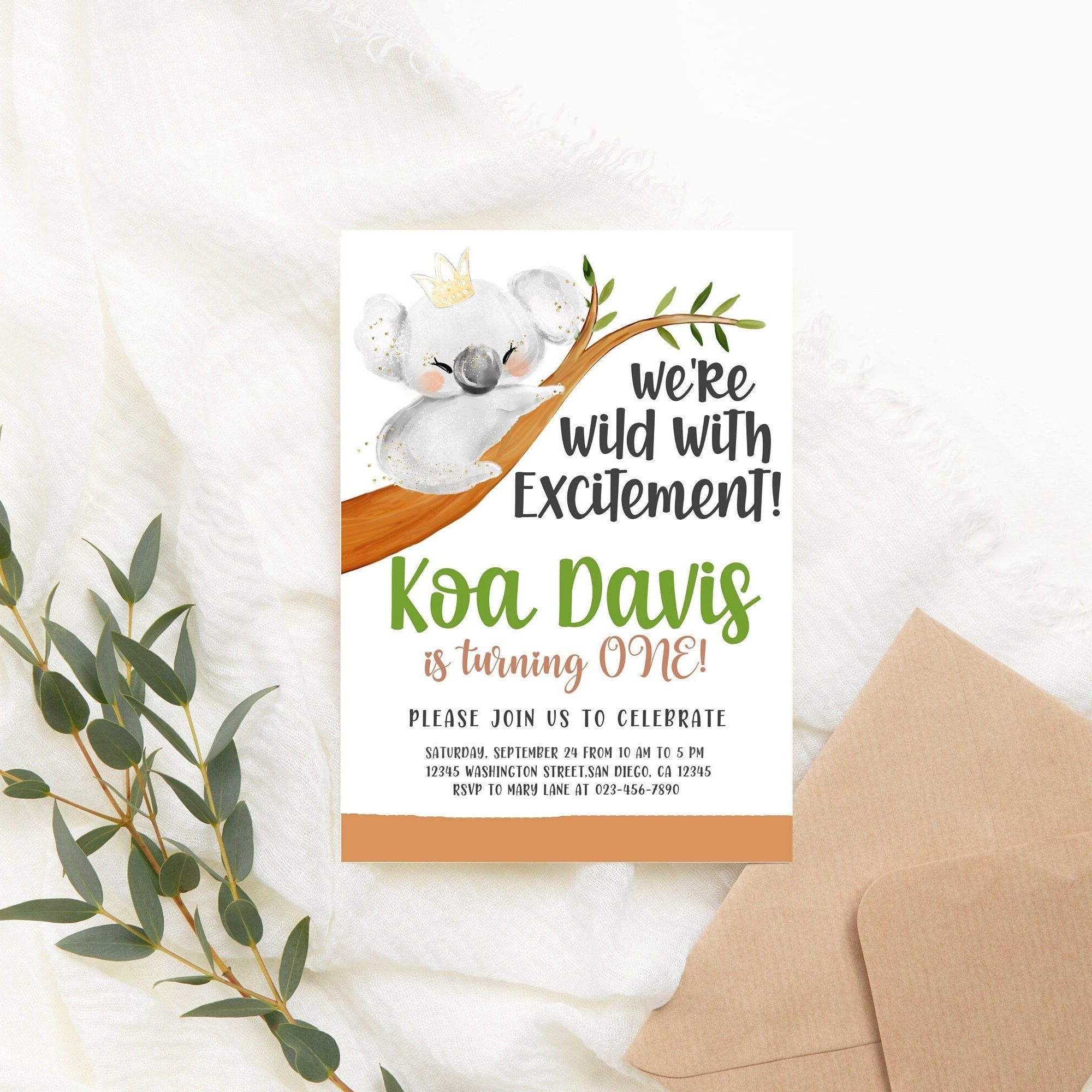 Editable Koala Birthday Invitation Cute Koala Birthday Invitation Koala 