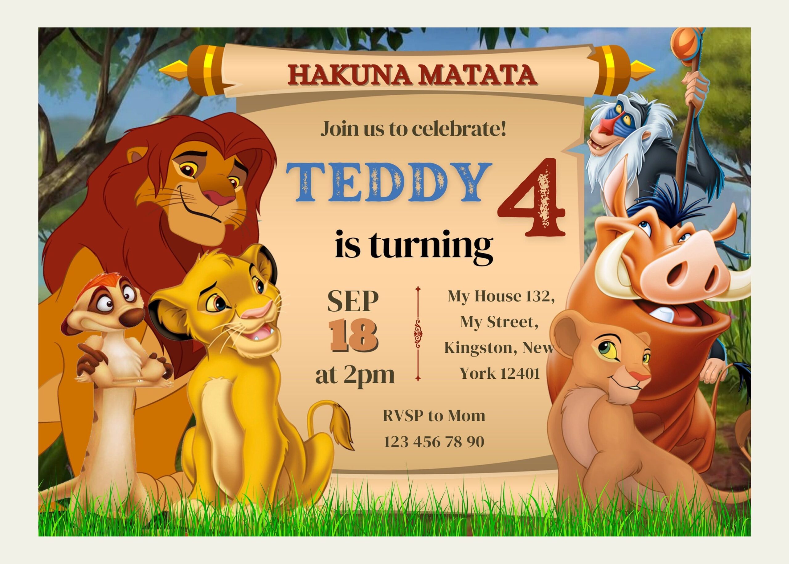 Editable Lion King Birthday Invitation Template Printable Digital 