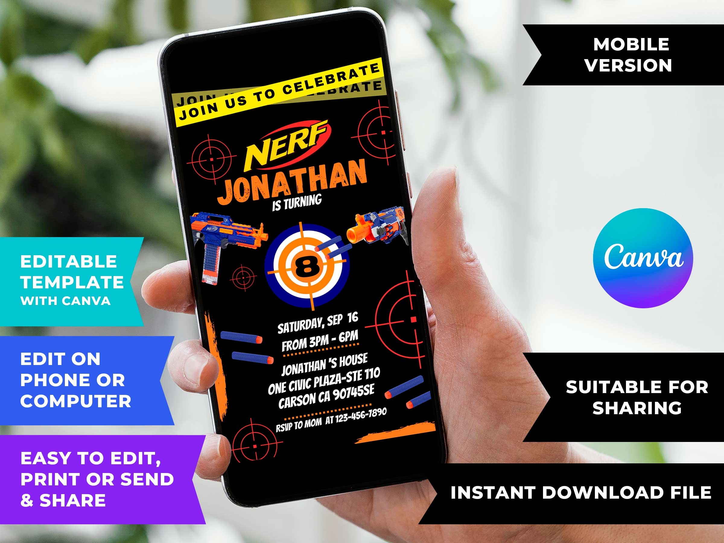 nerf birthday invitation template