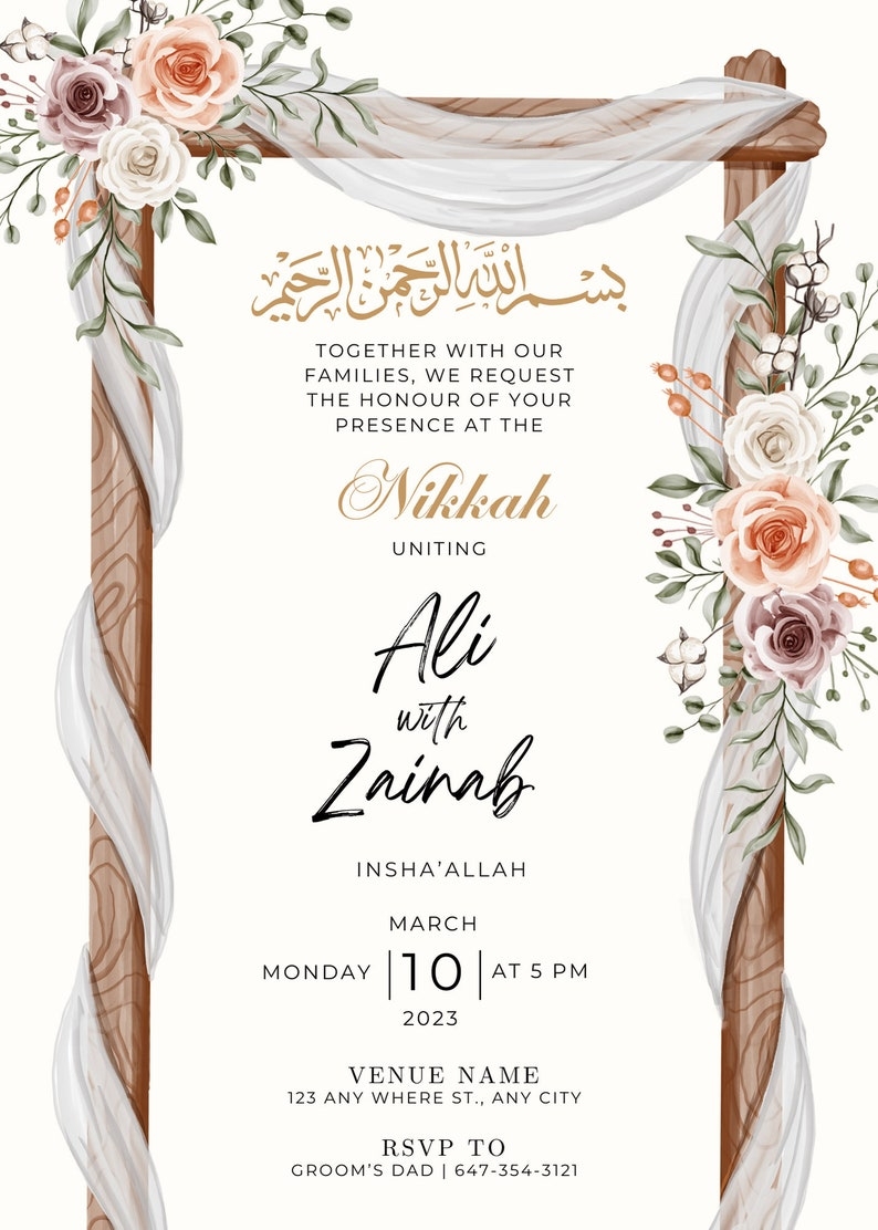 Editable Nikkah Invitation Template Floral Muslim Wedding Etsy