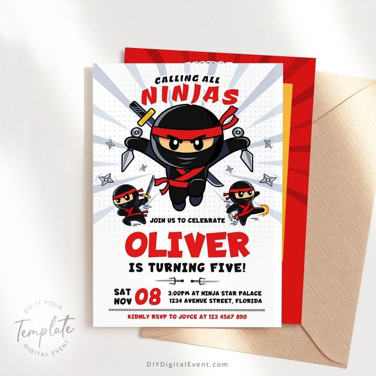 Editable Ninja Birthday Invitation Template Printable Ninja Warrior