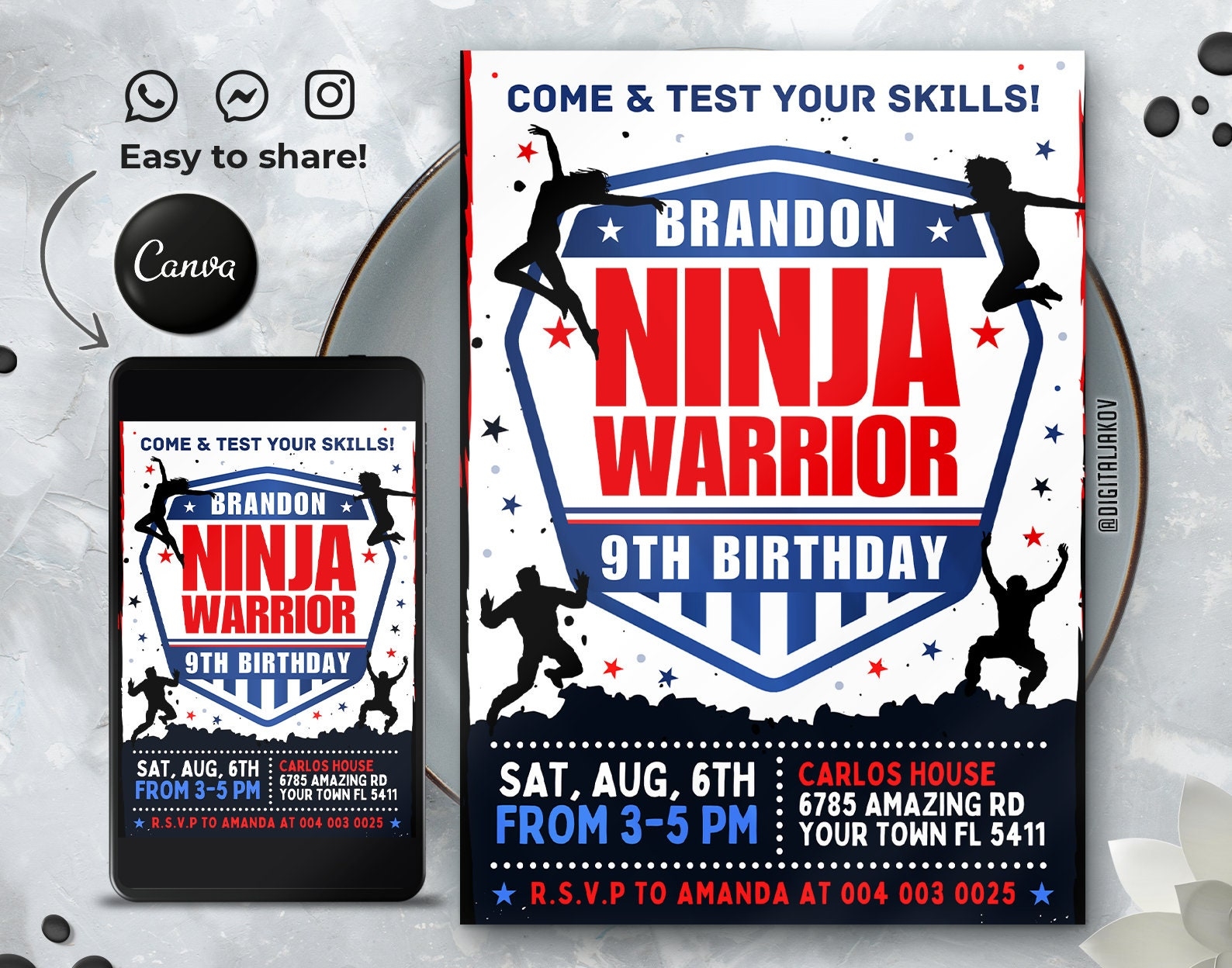Editable Ninja Invitation Template Printable Birthday Party Etsy