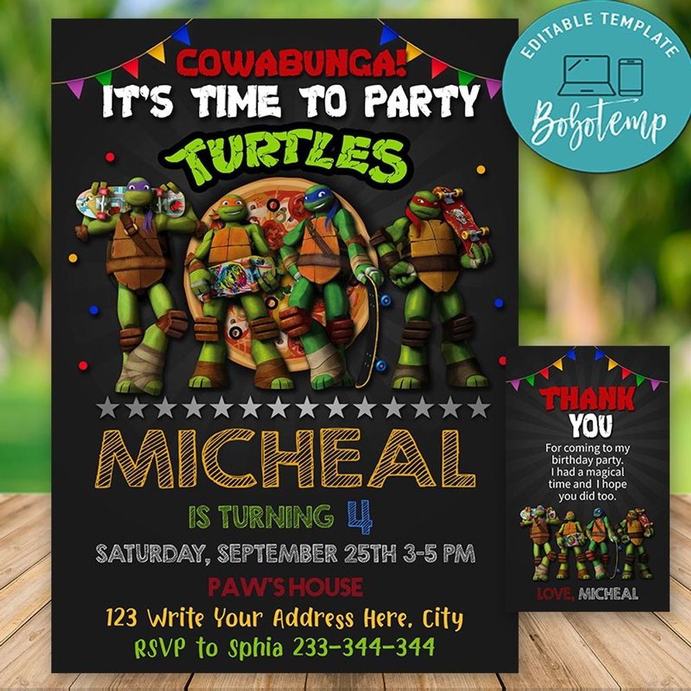 Editable Ninja Turtle Birthday Invitations Instant Download 