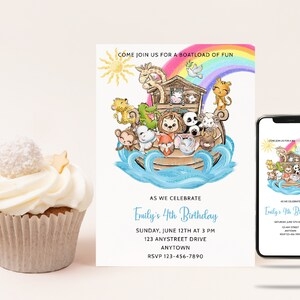 Editable Noah 39 s Ark Invitation Template With Matching Smartphone Invite 