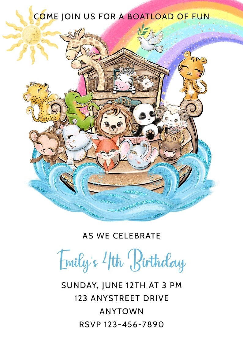 Editable Noah 39 s Ark Invitation Template With Matching Smartphone Invite 