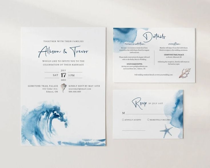 EDITABLE Ocean Wedding Invitation Template Set 0012AA Etsy Ocean 