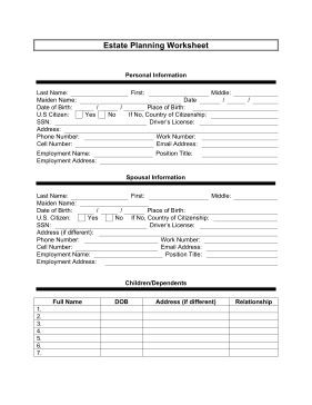 Estate Planning Worksheet Template Printable Estate Planner