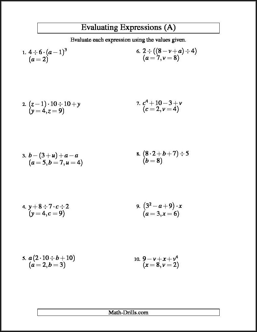 rational algebraic expressions worksheet
