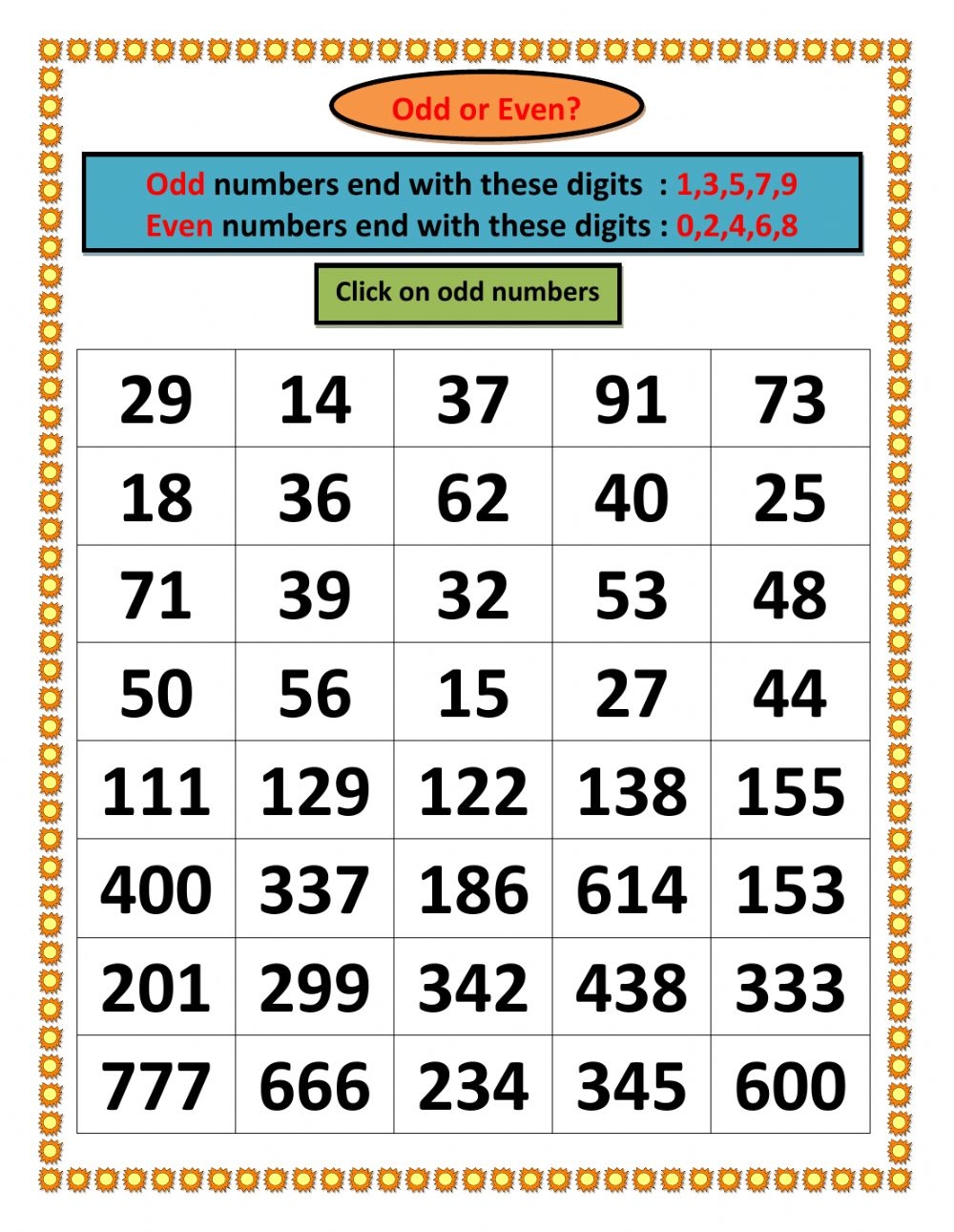 odd and even numbers worksheets