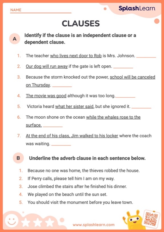 Exploring Types Of Clauses ELA Worksheets SplashLearn Worksheets 