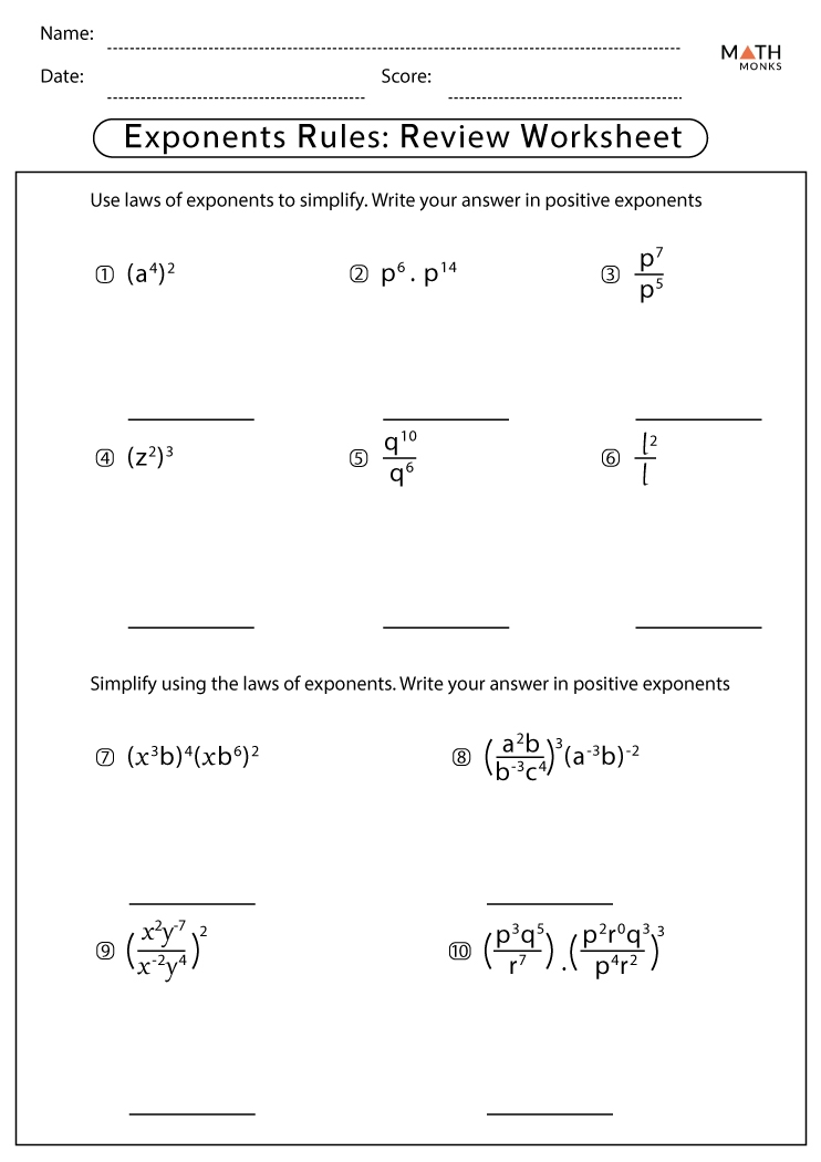 laws of exponents worksheet pdf