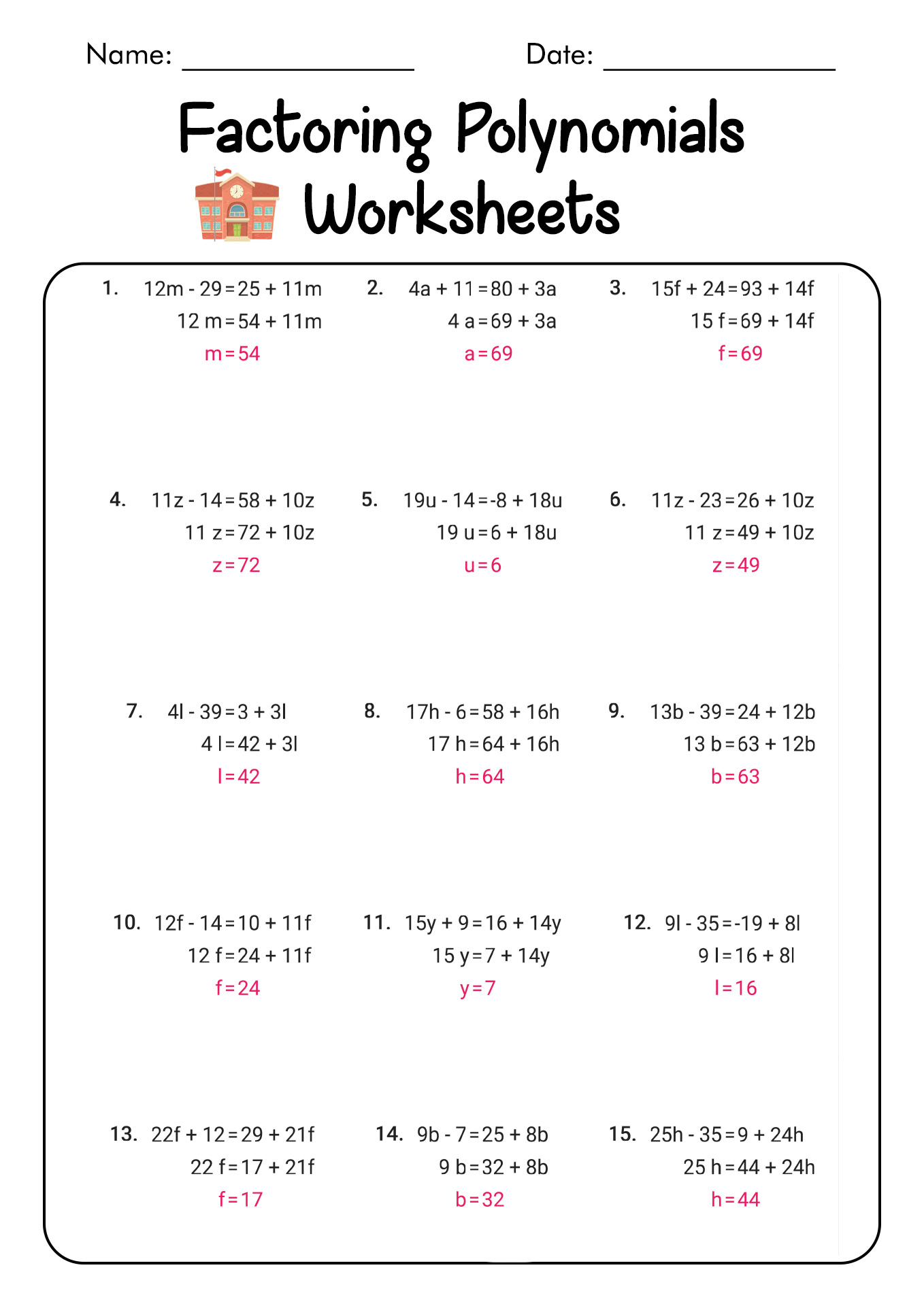 Factoring Review Worksheet Factor Each Polynomial FactorWorksheets