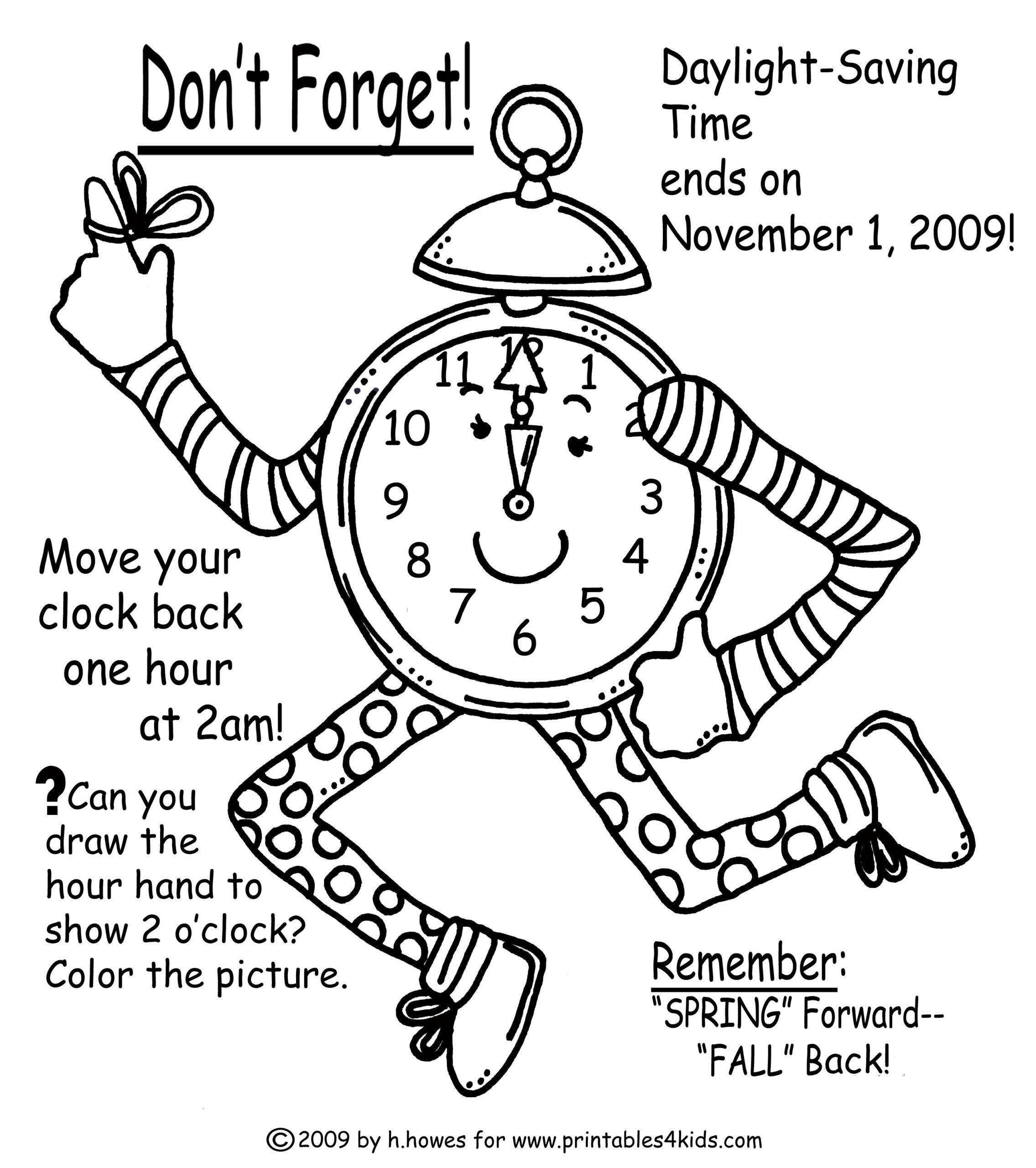 Fall Back Time Change Coloring Page Printables For Kids Free Word