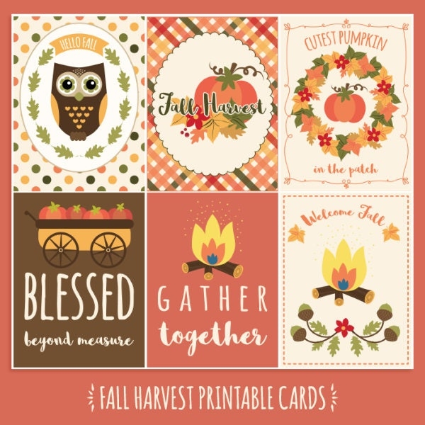 Fall Printable Cards Autumn Printables Fall 3x4 Inch Cards Etsy