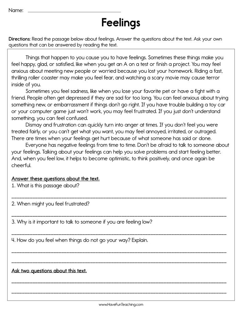 identifying feelings worksheet