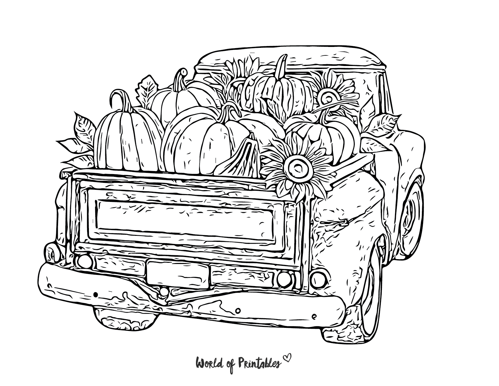 Festive Thanksgiving Coloring Page With A Vintage Pick Up Truck