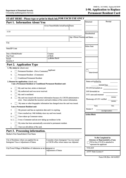 Fillable Application To Replace Permanent Resident Card Printable Pdf