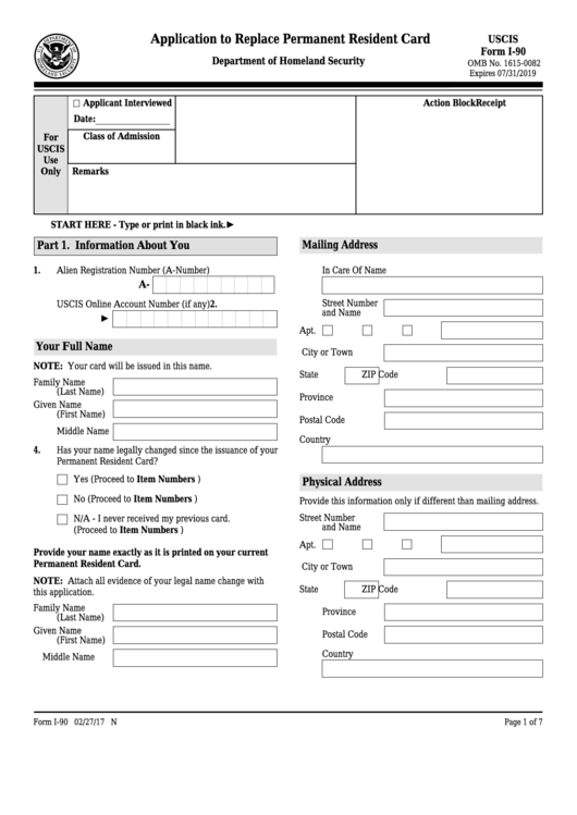 Fillable Form I 90 Application To Replace Permanent Resident Card 