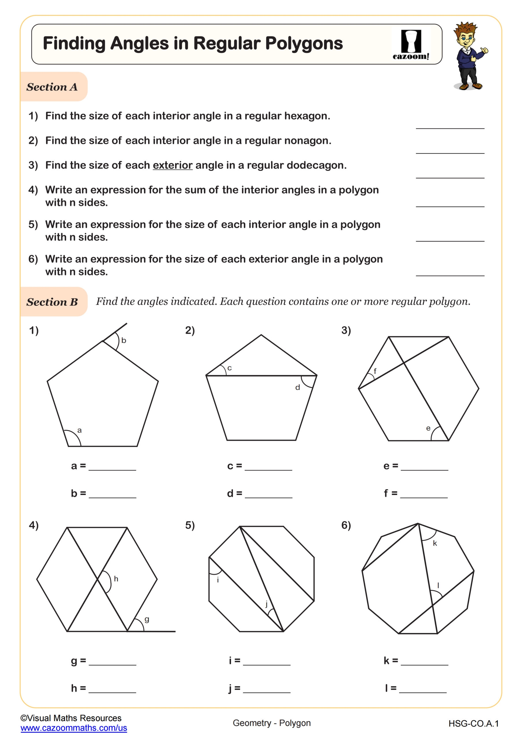 Finding Angles In Regular Polygons Worksheet Geometry PDF Worksheets 