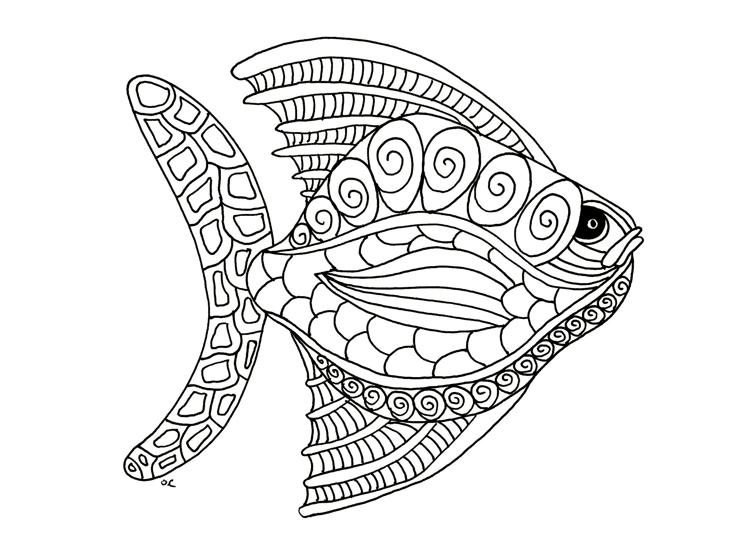 Fish Zentangle Step 1 By Olivier Fish Coloring Pages For Adults