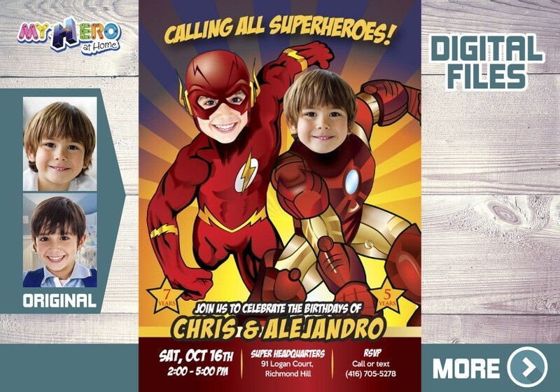 Flash And Iron Man Siblings Invitation Flash And Iron Man Theme Party 