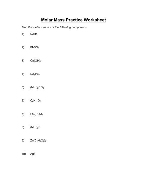 Formula Or Molar Mass Worksheet For 10th 11th Grade Lesson Planet 
