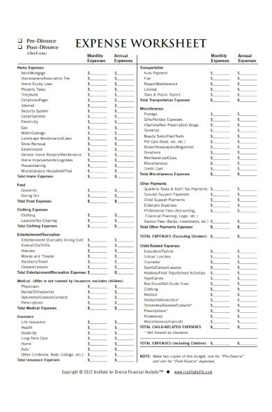 FREE 10 Expense Worksheet Samples In PDF