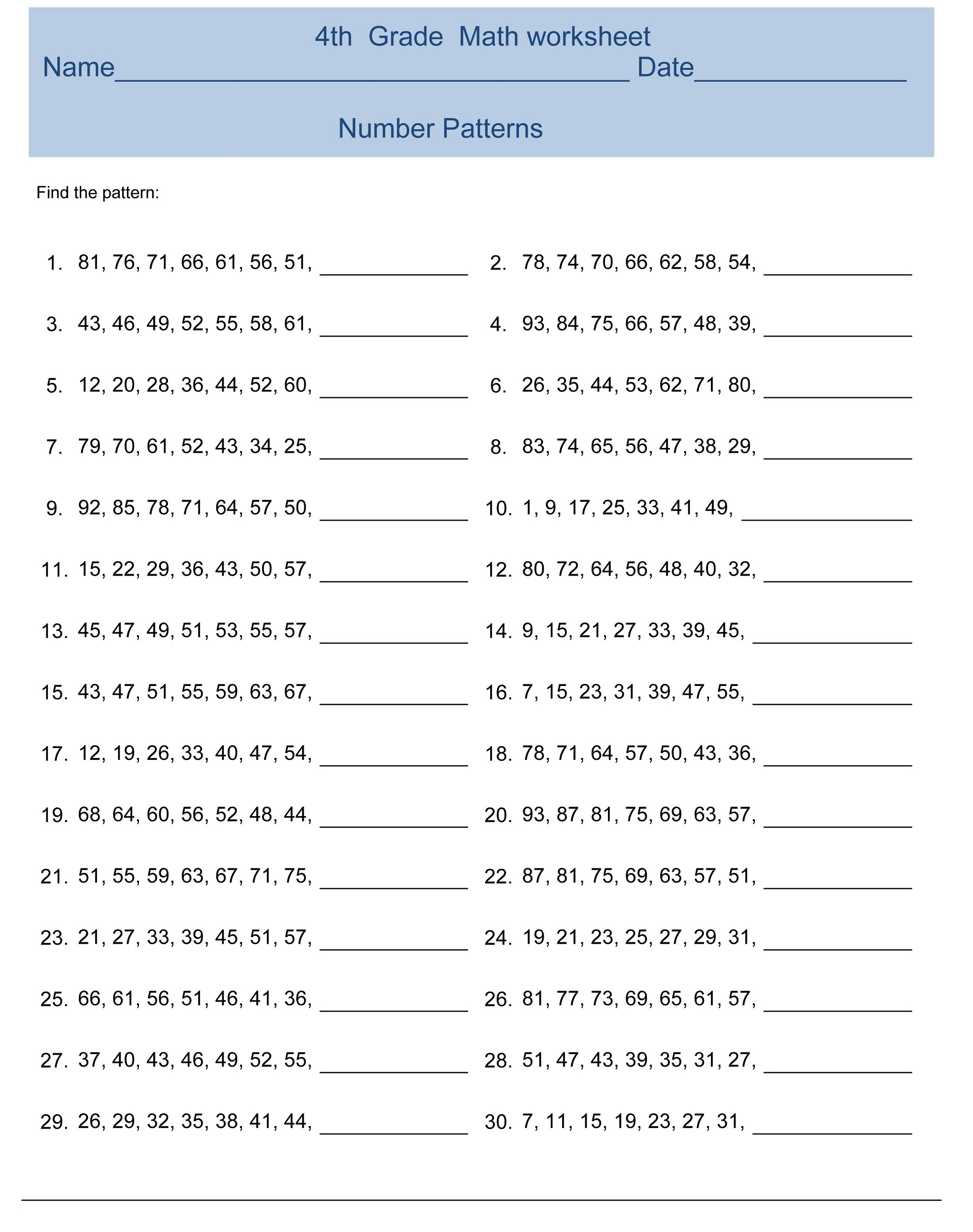 free printable math worksheets for 4th grade