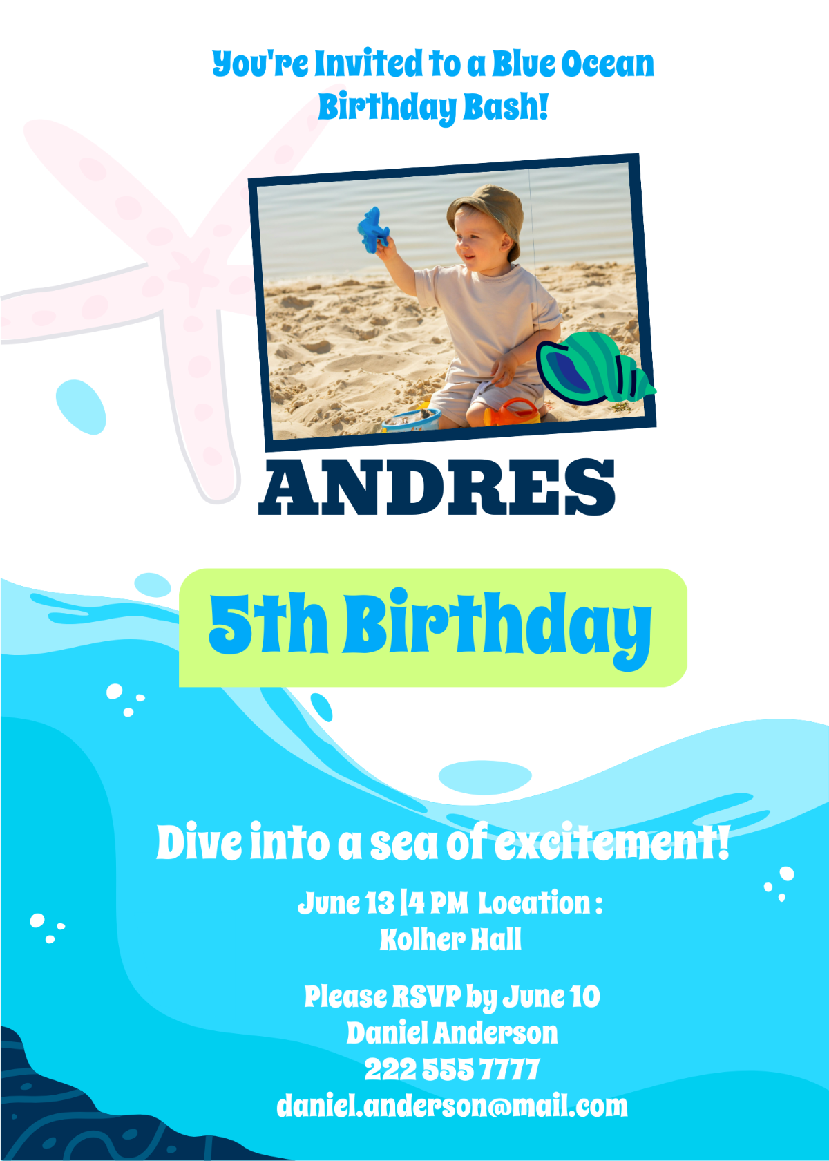 Free Blue Ocean Birthday Invitation Template To Edit Online